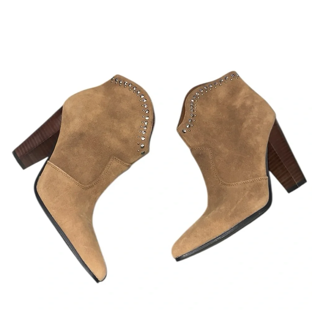NEW $159 Nine West Women's SERA Ankle Boot Suede Leather Studded Brown 8.5